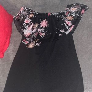 Black and floral of the shoulder dress